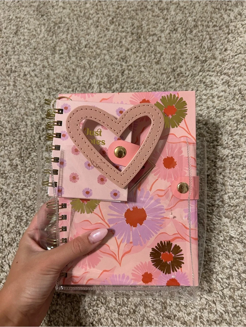 Pink Floral Spiral Notebook [2 pcs] with Heart